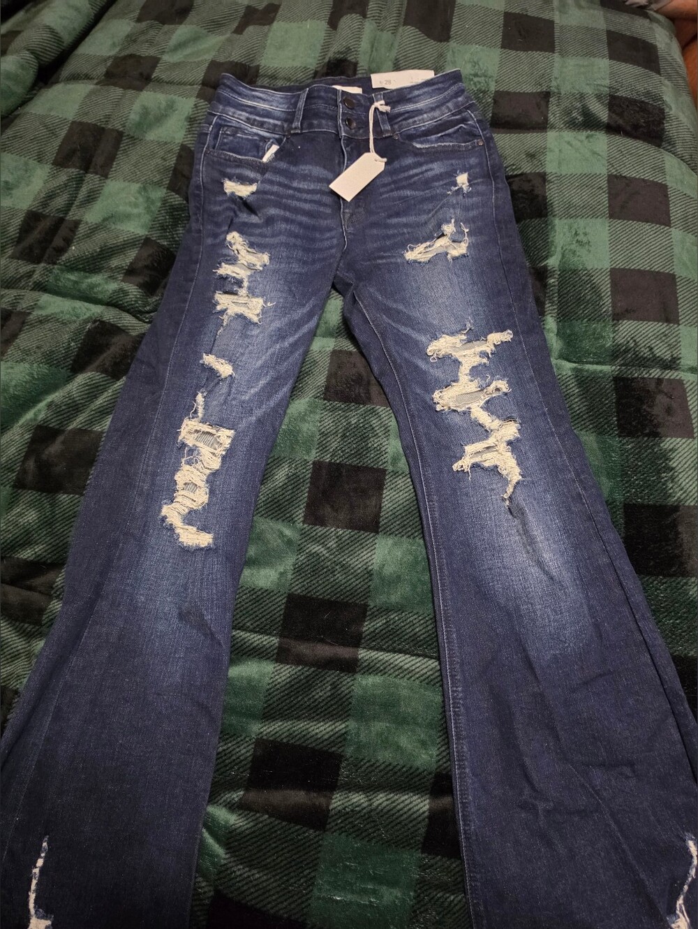 Women's Dark Blue Distressed Boot Cut Jeans